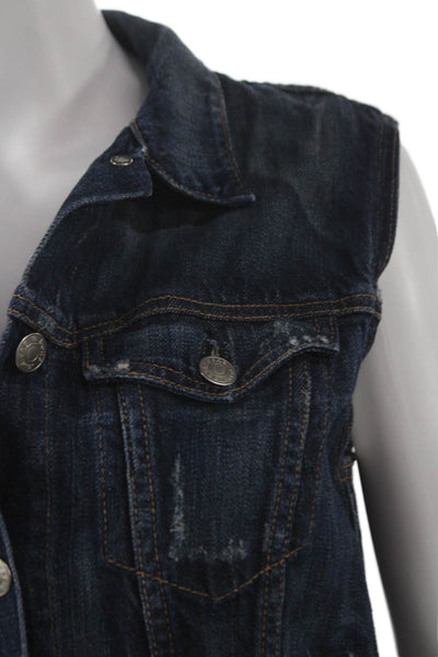 Rag & Bone Jean Womens Sleeveless Cotton Jacket Blue Button Size M