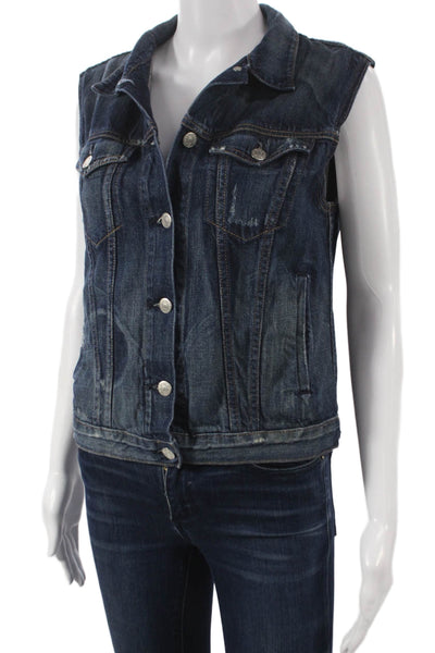 Rag & Bone Jean Womens Sleeveless Cotton Jacket Blue Button Size M
