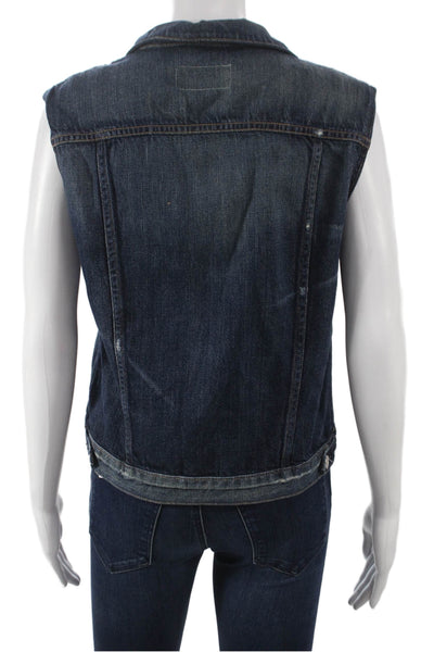 Rag & Bone Jean Womens Sleeveless Cotton Jacket Blue Button Size M