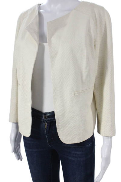 Robert Rodriguez Women Ivory Leather Animal Print Basic Jacket Size 6