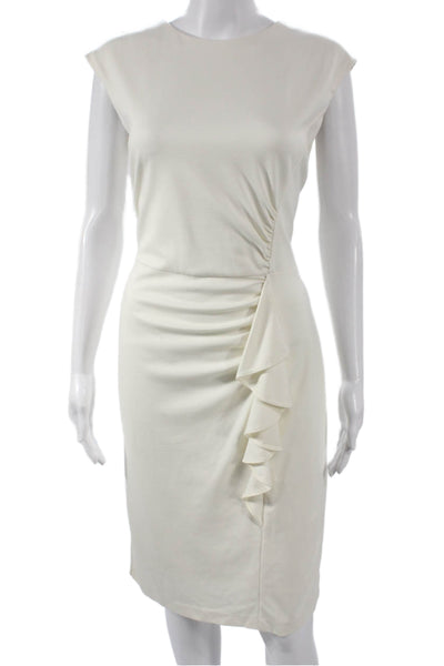 J. Mclaughlin Women Sheath Dress Ivory Rayon Short Sleeve Round Neck Size S