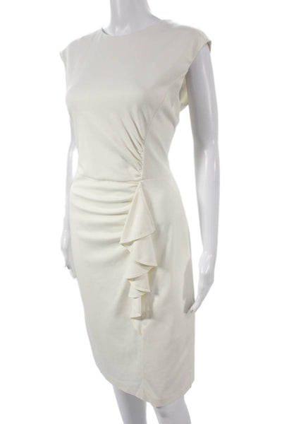 J. Mclaughlin Women Sheath Dress Ivory Rayon Short Sleeve Round Neck Size S
