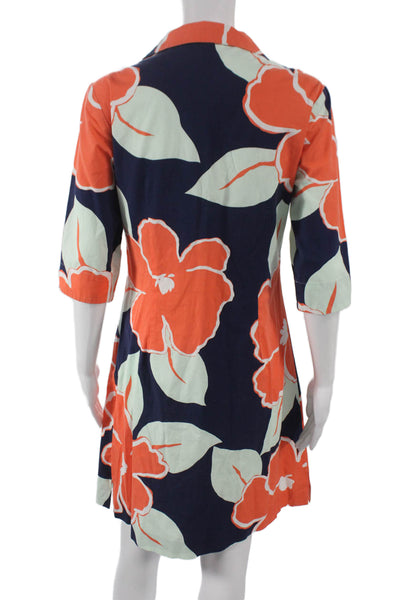 J. Mclaughlin Womens Shift Dress Blue Floral 3/4 Sleeve Cotton Size 4