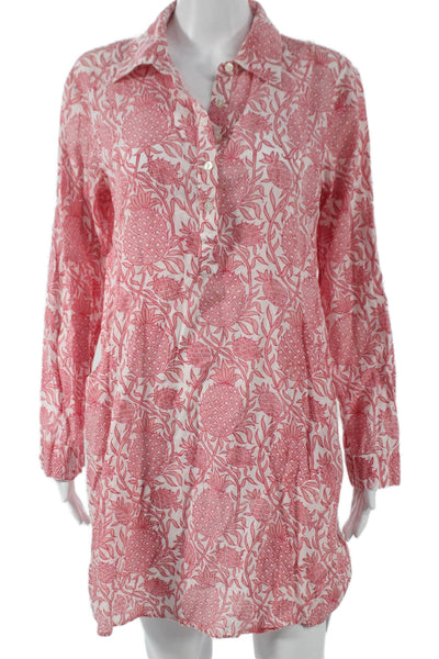 Roberta Roller Rabbit Women Tunic Floral Pink Collared Cotton Size M