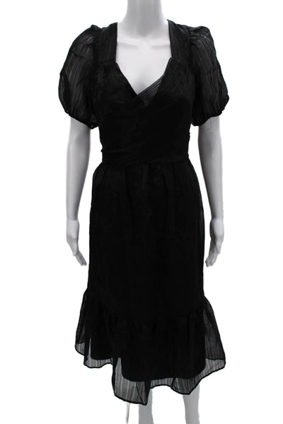Lulus Women Wrap Dress Black V-Neck Short Sleeve Tie Polyester Maxi Size L