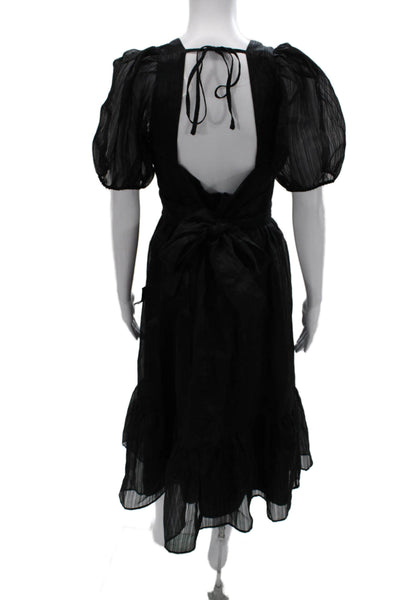 Lulus Women Wrap Dress Black V-Neck Short Sleeve Tie Polyester Maxi Size L