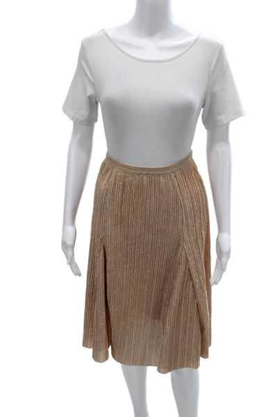 Maeve Anthropologie Womens Pleated Skirt Gold Midi Polyester Zip Size XS