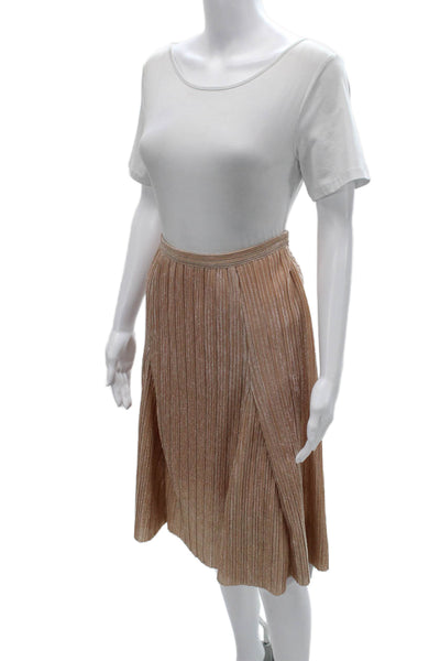 Maeve Anthropologie Womens Pleated Skirt Gold Midi Polyester Zip Size XS