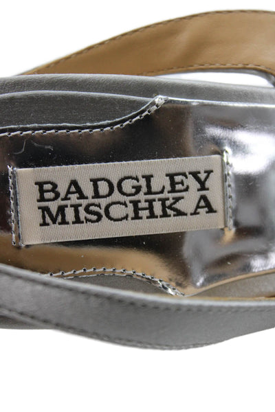 Badgley Mischka Womens Satin Jeweled Dylan Sandal Heels Grey Size 8.5 Medium