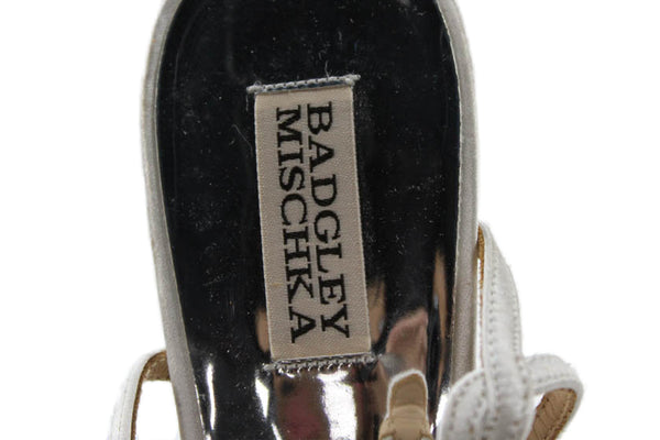 Badgley Mischka Womens Satin Jeweled Slingbacks Sandal Heels White Size 9