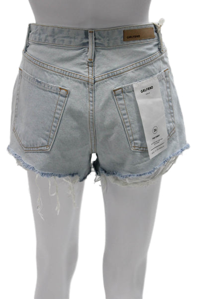 Grlfrnd Womens Blue Cut-Off Cotton Shorts Button Size 26