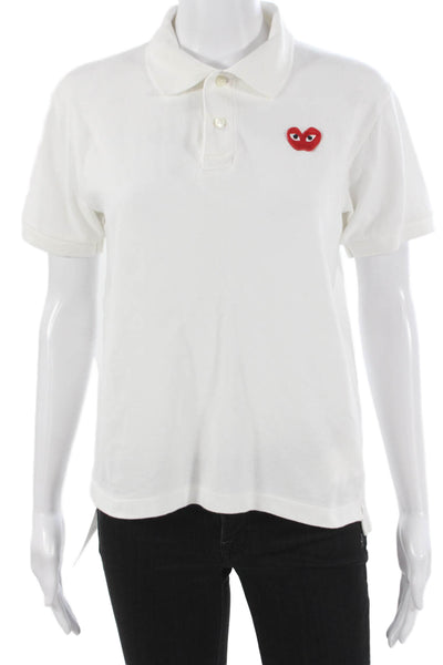 Play Comme Des Garcons Unisex White Cotton Collared Polo Short Sleeve Size M