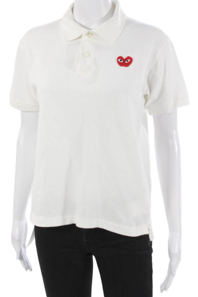 Play Comme Des Garcons Unisex White Cotton Collared Polo Short Sleeve Size M