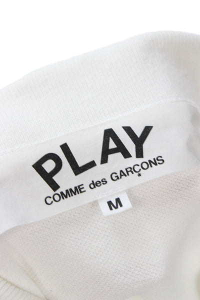 Play Comme Des Garcons Unisex White Cotton Collared Polo Short Sleeve Size M