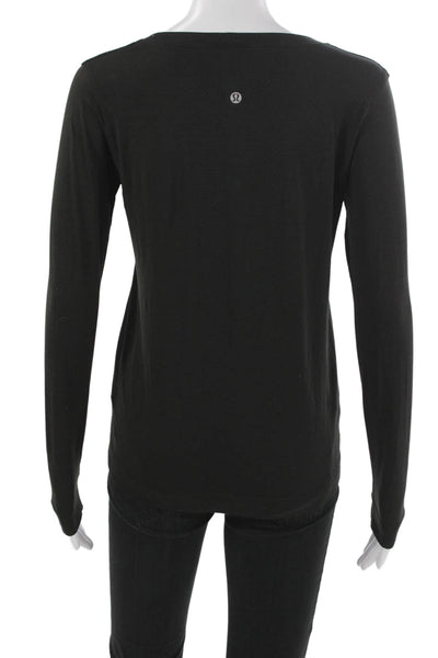 Lululemon Women Basic T-Shirt Black Crew Neck Long Sleeve Poly Blend Size 4