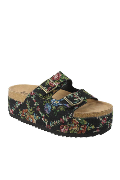 Hey Girls By Corkys Womens Floral Double Strap Platform Shoes Black Size 9