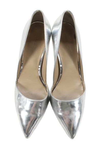 Ann Taylor Womens Shiney Leather Pointed Toe Heels D'Orsay Shoes Silver Size 11M
