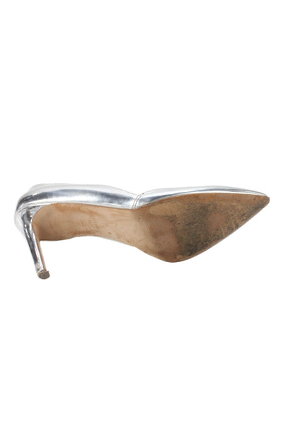 Ann Taylor Womens Shiney Leather Pointed Toe Heels D'Orsay Shoes Silver Size 11M