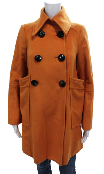 Zara Women Pea Coat Orange 100% Wool Button Long Sleeve Size S