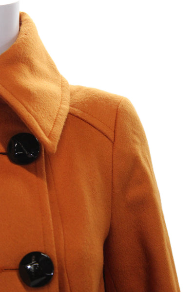 Zara Women Pea Coat Orange 100% Wool Button Long Sleeve Size S