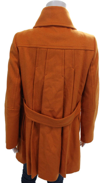 Zara Women Pea Coat Orange 100% Wool Button Long Sleeve Size S