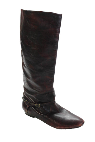Frye Womens Leather Belted Knee High Boots Red Black Size 11 Medium