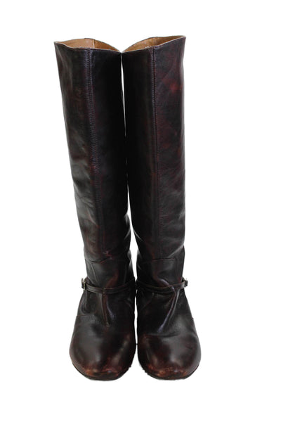 Frye Womens Leather Belted Knee High Boots Red Black Size 11 Medium
