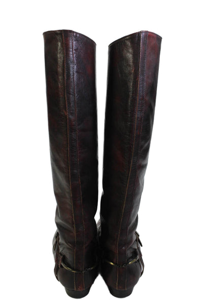 Frye Womens Leather Belted Knee High Boots Red Black Size 11 Medium