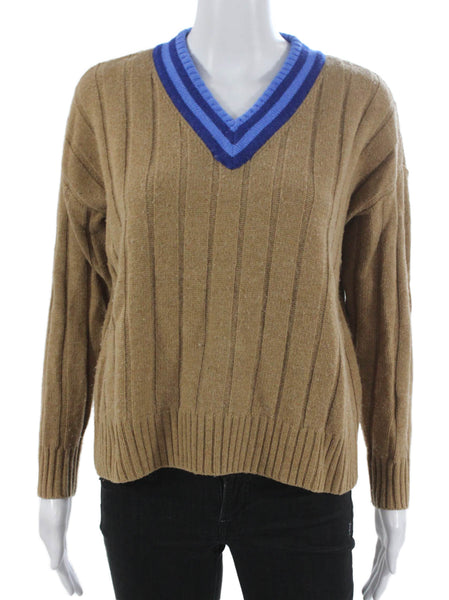 Madewell Women Brown Wool V Neck Long Sleeve Pullover Sweater Size 2XS