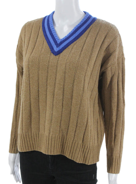 Madewell Women Brown Wool V Neck Long Sleeve Pullover Sweater Size 2XS