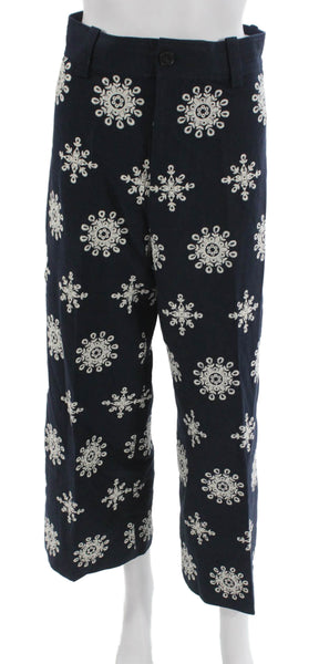 Zara Womens Cropped Geometric Cotton Pants Blue Size XS