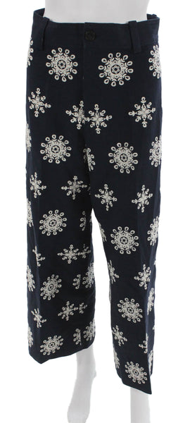 Zara Womens Cropped Geometric Cotton Pants Blue Size XS