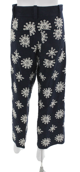 Zara Womens Cropped Geometric Cotton Pants Blue Size XS