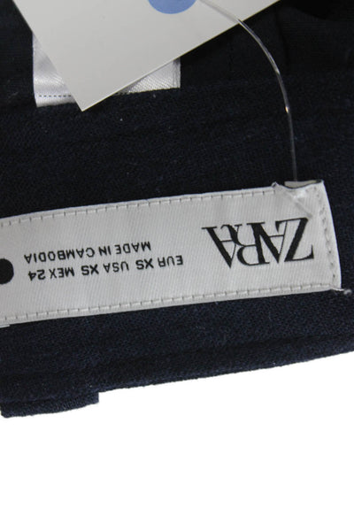 Zara Womens Cropped Geometric Cotton Pants Blue Size XS