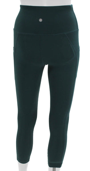 Yogalicious Womens Green Capri Leggings Polyester Blend Solid Size XS