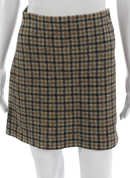 COS Womens Wrap Wool Check Short Skirt Brown Button Size XS