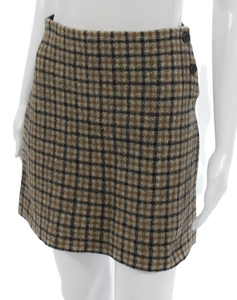 COS Womens Wrap Wool Check Short Skirt Brown Button Size XS