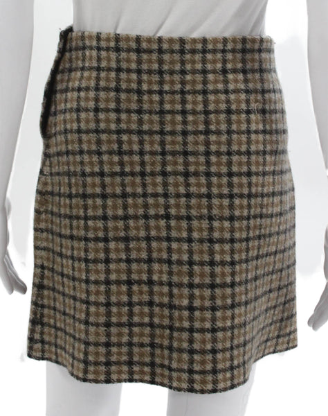 COS Womens Wrap Wool Check Short Skirt Brown Button Size XS