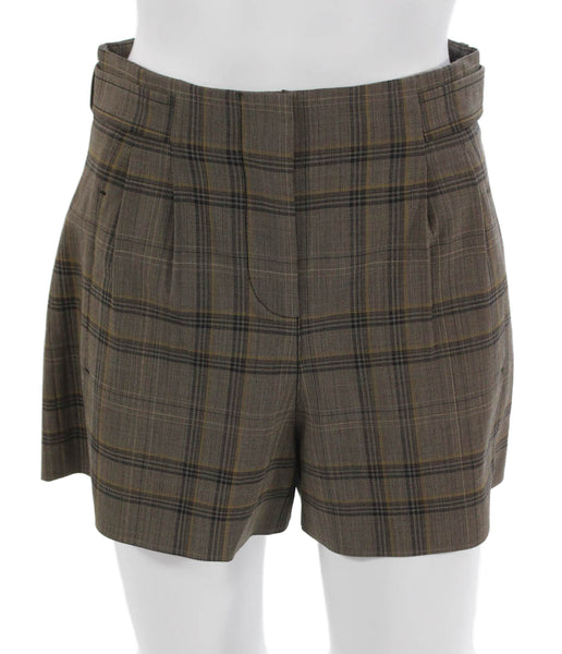 Tanya Taylor Women Chino Shorts Brown Plaid Wool Button Size 2