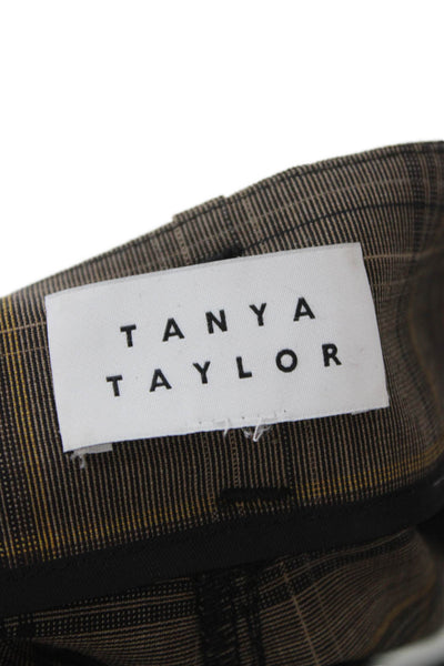 Tanya Taylor Women Chino Shorts Brown Plaid Wool Button Size 2