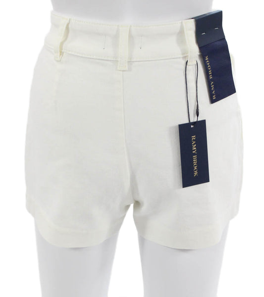 Ramy Brook Women Hot Pants White Cotton Button Solid Size 23