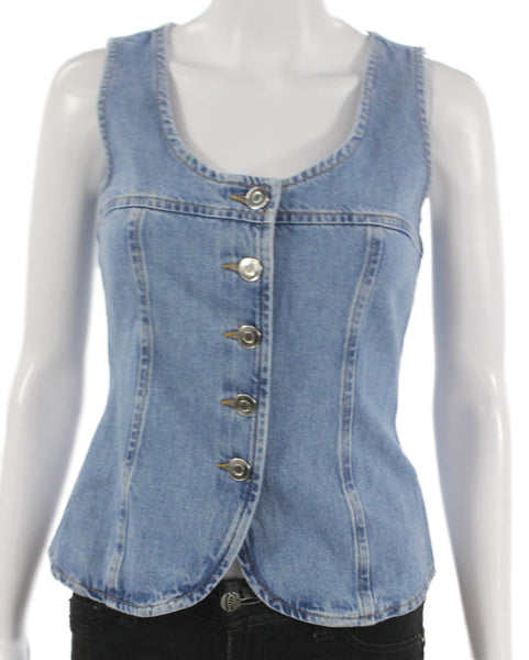 Aligne Women Sleeveless Scoop Neck Cotton Button Blue Vest Size 0