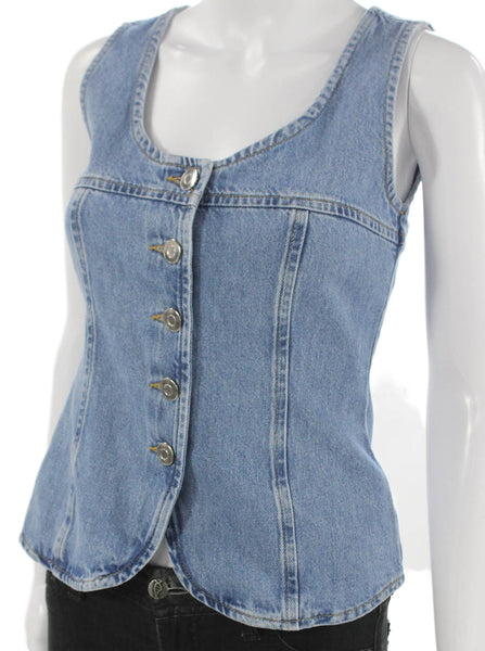 Aligne Women Sleeveless Scoop Neck Cotton Button Blue Vest Size 0