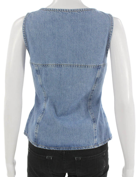 Aligne Women Sleeveless Scoop Neck Cotton Button Blue Vest Size 0