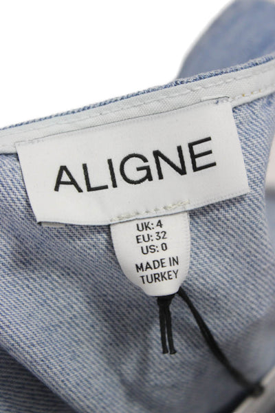 Aligne Women Sleeveless Scoop Neck Cotton Button Blue Vest Size 0
