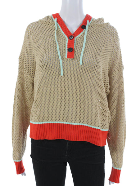 525 Womens Pullover Sweater Beige V Neck Cotton Long Sleeve Size M