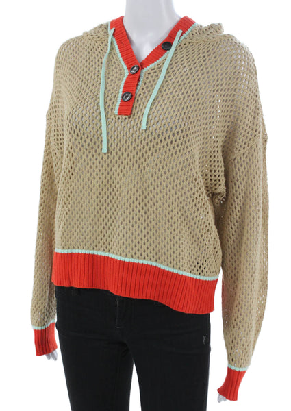 525 Womens Pullover Sweater Beige V Neck Cotton Long Sleeve Size M