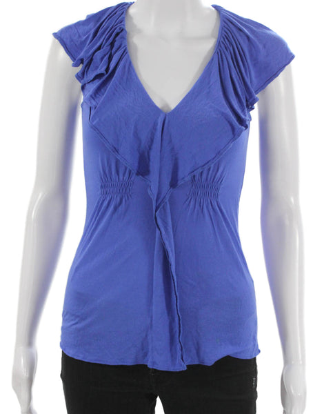 BCBG Max Azria Women Blue V-Neck Rayon Sleeveless Blouse Size 2XS
