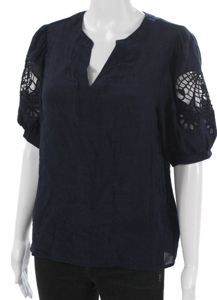 Nanette Nanette Lepore Womens Blue V Neck Short Sleeve Blouse Rayon Size S