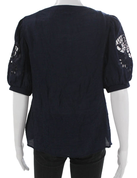 Nanette Nanette Lepore Womens Blue V Neck Short Sleeve Blouse Rayon Size S